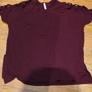 Women's Burgundy Top with Cutout Sleeves